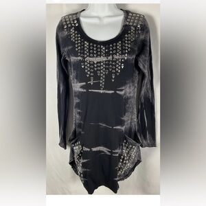 VOCAL Women Size‎ S Black Studded Tunic Dress Tie-Dye Dress Punk GothY2K Pockets